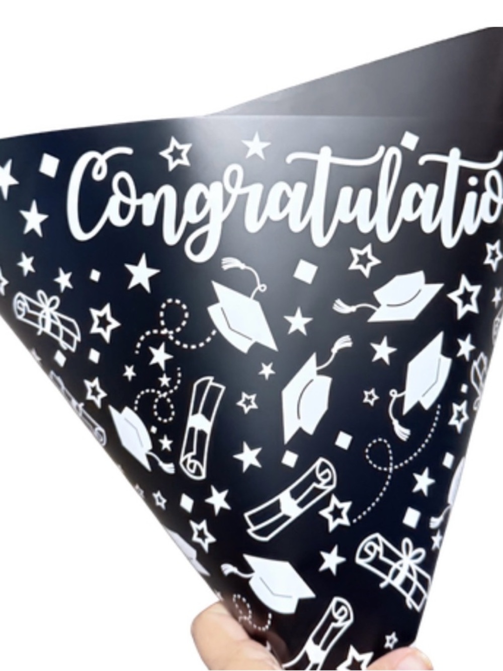 Graduation Bouquet Wrap 15 Sheets Waterproof Paper 22x22 Black Congrats - Picture 2 of 2